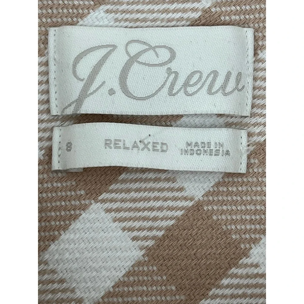 J Crew Relaxed Fit Plaid Flannel Western Pearl Snap Shirt S‎ Tan White S Shacket